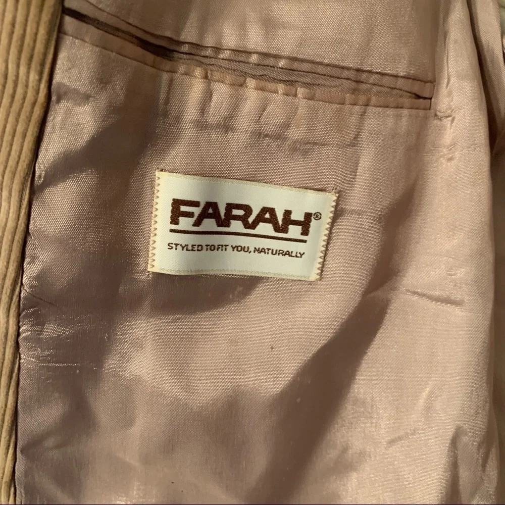 Farah Tan Corduroy Blazer With Suede Elbow Patches Size 42 L